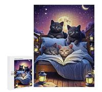Jigsaw Puzzles for Adults 500 PCS Cats Reading Under Moonlight Puzzle for Adults Relax Games Difficult Hard Gifts for Friends And Family 500 PCS