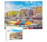 Jigsaw Puzzles for Adults 500 PCS Colorful Amsterdam Canals with Boats Jigsaws for Adults Fun Games Perfect Decoration Challenging To Complete 500 PCS