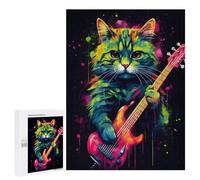 Jigsaw Puzzles for Adults 500 PCS Colorful Cat Guitar Art Print Jigsaw Puzzle Family Game But Fun And Humorous Birthday Present, Gifts, 500 PCS