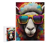 Jigsaw Puzzles for Adults 500 PCS Colorful Sheep Sunglasses Art Jigsaws for Adults Fun Games Perfect Decoration Challenging To Complete 500 PCS