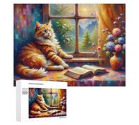 Jigsaw Puzzles for Adults 500 PCS Cozy Cat by The Window Puzzle for Adults Relax Games Difficult Hard Gifts for Friends And Family 500 PCS