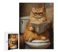Jigsaw Puzzles for Adults 500 PCS Curious Cat Reading Newspaper on Toilet Jigsaw Puzzles for Teenagers Improve Memory Train Your Brain And Hands Stress Reduction Gifts 500 PCS