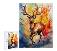 Jigsaw Puzzles for Adults 500 PCS Deer Fire Watercolors Jigsaws for Adults Relax Games Presents for Women Gifts for Friends And Family 500 PCS