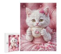 Jigsaw Puzzles for Adults 500 PCS Elegant Cat with Tea Cup Puzzle For Teenagerss But Fun And Humorous Wishlist with Santa Claus Unique Birthday And Xmas Gifts 500 PCS