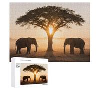 Jigsaw Puzzles for Adults 500 PCS Elephants Under Tree at Sunset Jigsaws for Adults Toy Wall Decor Perfect Decoration Challenging To Complete 500 PCS