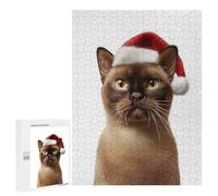 Jigsaw Puzzles for Adults 500 PCS Festive Burmese Cat in Santa Hat Adult Jigsaw Puzzle Relax Games Wall Decoration Gifts for Friends And Family 500 PCS