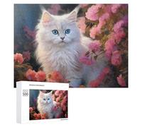 Jigsaw Puzzles for Adults 500 PCS Floral Fantasy White Cat with Blue Eyes -1 Jigsaw Relaxing Games Analysis And Logic Unique Birthday And Xmas Gifts 500 PCS