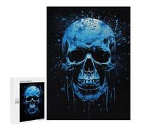 Jigsaw Puzzles for Adults 500 PCS Glowing Blue Skull Artwork-3 Jigsaw Relaxing Games Analysis And Logic Unique Birthday And Xmas Gifts 500 PCS