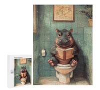 Jigsaw Puzzles for Adults 500 PCS Hippopotamus Reading on Toilet Jigsaw Puzzle Family Game But Fun And Humorous Birthday Present, Gifts, 500 PCS
