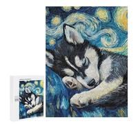 Jigsaw Puzzles for Adults 500 PCS Husky Puppy Starry Night Adult Puzzles Brain Teaser Game Presents for Women Gifts for Friends And Family 500 PCS