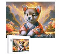 Jigsaw Puzzles for Adults 500 PCS Japanese Puppy in Kimono Jigsaws for Adults Fun Games Perfect Decoration Challenging To Complete 500 PCS