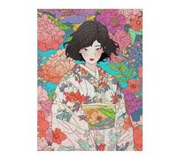 Jigsaw Puzzles for Adults 500 PCS Kimono Girl with Flowers Jigsaw Puzzle Toy Wall Decor Analysis And Logic Challenging To Complete 500 PCS