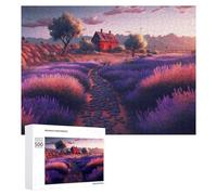 Jigsaw Puzzles for Adults 500 PCS Lavender Fields And Red Cottage Jigsaws for Adults Fun Games Perfect Decoration Challenging To Complete 500 PCS