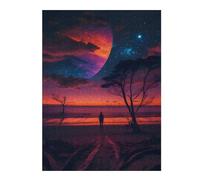 Jigsaw Puzzles for Adults 500 PCS Mystical Beach Under A Giant Planet Jigsaw Puzzle Anti-Stress Toys For Family Fun Help The Brain Exercise 500 PCS