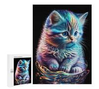 Jigsaw Puzzles for Adults 500 PCS Neon Kitten Glow Art Jigsaw Puzzle Family Game But Fun And Humorous Birthday Present, Gifts, 500 PCS