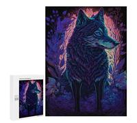 Jigsaw Puzzles for Adults 500 PCS Neon Wolf in Twilight Forest Jigsaws for Adults Family Games Stress Reliever Birthday Present, Gifts, 500 PCS