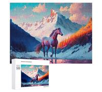 Jigsaw Puzzles for Adults 500 PCS Painted Horse in Mountainous Landscape Jigsaw Relaxing Games Analysis And Logic Unique Birthday And Xmas Gifts 500 PCS
