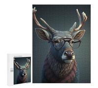 Jigsaw Puzzles for Adults 500 PCS Stylish Deer with Glasses Adult Puzzles Brain Teaser Game Presents for Women Gifts for Friends And Family 500 PCS
