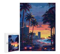 Jigsaw Puzzles for Adults 500 PCS Sunset Miami Pixel Art Adult Puzzles Brain Teaser Game Presents for Women Gifts for Friends And Family 500 PCS