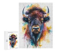 Jigsaw Puzzles for Adults 500 PCS Watercolor Bison Portrait Adult Puzzles Brain Teaser Game Presents for Women Gifts for Friends And Family 500 PCS