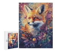 Jigsaw Puzzles for Adults 500 PCS Whimsical Fox with Flowers And Berries - Vibrant Digital Airbrush Art Adult Puzzles Brain Teaser Game Presents for Women Gifts for Friends And Family 500 PCS