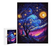 Jigsaw Puzzles for Adults 500 PCS Whimsical Night Sky with Trees Jigsaw Puzzle Family Game But Fun And Humorous Birthday Present, Gifts, 500 PCS