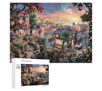 Jigsaw Puzzles for Adults 500 PCS Whimsical Village Scene with Flowers Puzzle for Adults Relax Games Difficult Hard Gifts for Friends And Family 500 PCS