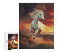 Jigsaw Puzzles for Adults 500 PCS White Horse Running Sunset Adult Puzzles Brain Teaser Game Presents for Women Gifts for Friends And Family 500 PCS