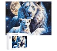 Jigsaw Puzzles for Adults 500 PCS White Lions Under The Moonlit Sky Jigsaws for Adults Fun Games Perfect Decoration Challenging To Complete 500 PCS