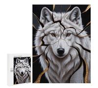 Jigsaw Puzzles for Adults 500 PCS White Wolf with Golden Cracks Puzzle For Teenagerss But Fun And Humorous Wishlist with Santa Claus Unique Birthday And Xmas Gifts 500 PCS