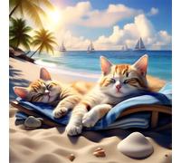Jigsaw Puzzles for Adults 500 Piece,45x45 cm puzzle for adults Educational Game Challenge Toy 500 Pieces puzzles for Adult Home Decoration Puzzle Beach Lazy Cats