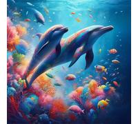 Jigsaw Puzzles for Adults 500 Piece,45x45 cm puzzle for adults Educational Game Challenge Toy 500 Pieces puzzles for Adult Home Decoration Puzzle Seabed Dolphin Animals