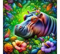 Jigsaw Puzzles for Adults 500 Piece,45x45 cm puzzle for adults Educational Game Challenge Toy 500 Pieces puzzles for Adult Home Decoration Puzzle Colorful Hippo Flowers