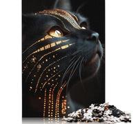 Jigsaw Puzzles for Adults 500 Piece Abyssinian Black Cat with Golden Pattern Jigsaw Puzzles for Adults for Educational Games Home Decor 500pcs (52x38cm)