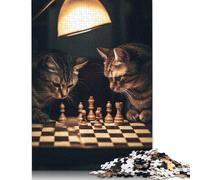 Jigsaw Puzzles for Adults 500 Piece Cats Playing Chess Jigsaw Puzzles for Adults for Educational Games Home Decor 500pcs (52x38cm)