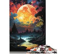 Jigsaw Puzzles for Adults 500 Piece Colorful Psychedelic Full Moon Jigsaw Puzzles for Adults for Educational Games Home Decor 500pcs (52x38cm)