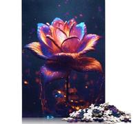 Jigsaw Puzzles for Adults 500 Piece Cosmic Neon Rose Flowers Jigsaw Puzzles for Adults for Educational Games Home Decor 500pcs (52x38cm)