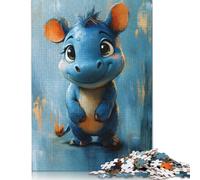 Jigsaw Puzzles for Adults 500 Piece Cute Blue Rhinoceros Puzzles for Adults Woodenboard Puzzles Funny Gift 500pcs (52x38cm)