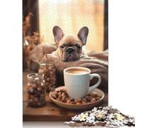 Jigsaw Puzzles for Adults 500 Piece French Bulldog Coffee Pup Puzzles for Adults Woodenboard Puzzles Funny Gift 500pcs (52x38cm)
