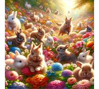 Jigsaw Puzzles For Adults 500 piece,Garden Bunny Flower jigsaw puzzle 45x45 cm Challenging puzzles,DIY Puzzle for Home Decoration Family Perfect Game