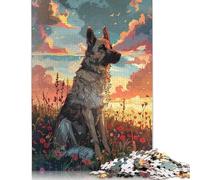 Jigsaw Puzzles for Adults 500 Piece German Shepherd Sunset Jigsaw Puzzles for Adults for Educational Games Home Decor 500pcs (52x38cm)