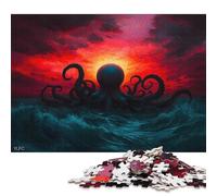 Jigsaw Puzzles for Adults 500 Piece Giant Octopus Rising from The Sea Jigsaw Puzzle Adult Woodenboard Puzzles Brain Teaser Puzzles For Adults 500pcs (52x38cm)