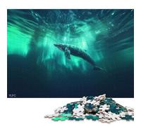 Jigsaw Puzzles for Adults 500 Piece Humpback Whale Under Aurora Borealis in The Ocean Jigsaw Puzzle Adult Woodenboard Puzzles Brain Teaser Puzzles For Adults 500pcs (52x38cm)