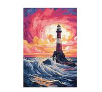 Jigsaw Puzzles for Adults 500 Piece Lighthouse Large Puzzle Color, Difficult Challenging Family Games for The Whole for Women, Wooden Jigsaws with Gift Box Packaging, Gifts for Women 52x38cm D-851