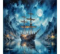Jigsaw Puzzles for Adults 500 Piece Moonlit Night Boat 45x45cm, Creative puzzles for adults 500 Piece Funny and Artistic Christmas Birthday Gifts for Boys Girls