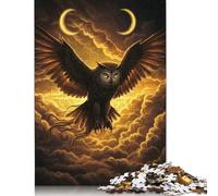 Jigsaw Puzzles For Adults 500 Piece Owl in Flight with Crescent Moons Wooden Puzzles Difficult Puzzles Educational Toy Gift Puzzle Games 500pcs (52x38cm)