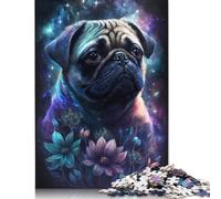 Jigsaw Puzzles For Adults 500 Piece Pug with Flowers Puzzle Jigsaw For Adults Challenging Game 500pcs (52x38cm)