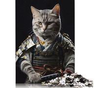 Jigsaw Puzzles for Adults 500 Piece Puzzle for Teenager Samurai Cat Jigsaw Puzzle Wooden Jigsaw Gift Suitable Family Friends Puzzles 500pcs (52x38cm)