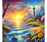 Jigsaw Puzzles For Adults 500 piece,Seaside Lighthouse Sunset jigsaw puzzle 45x45 cm Challenging puzzles,DIY Puzzle for Home Decoration Family Perfect Game