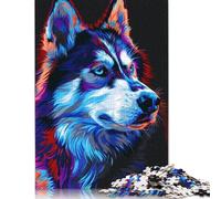 Jigsaw Puzzles for Adults 500 Piece Siberian Husky Neon Puzzles for Adults Wood Puzzles Game Challenge Toy 500pcs (52x38cm)